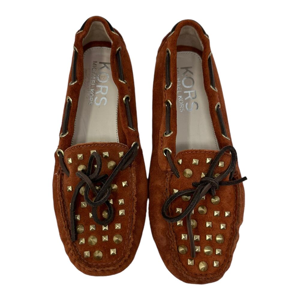Michael Kors Penley Autumn brown suede studded moccasins size 7M